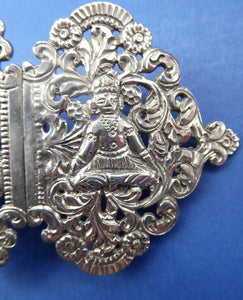 Old INDIAN / ASIAN SILVER Sectional Large Belt Buckle; Decorated with Indian Deities Standing in a Foliate Garden