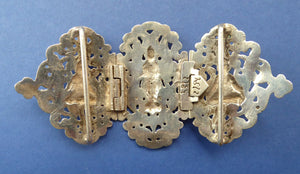 Old INDIAN / ASIAN SILVER Sectional Large Belt Buckle; Decorated with Indian Deities Standing in a Foliate Garden
