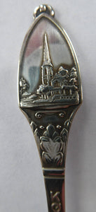 DANISH SILVER PLATE. Set of Six Vintage Souvenir Spoons. Copenhagen Finial designs by Axel Prip with Lighthouse Mark