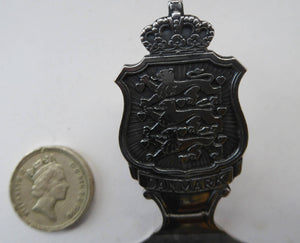 DANISH SILVER PLATE. Vintage Souvenir Cake Slice or Server. Danish Coat of Arms Design by Axel Prip