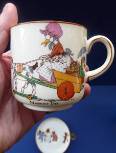 RARE 1920s NURSERY Ware: Paragon China Cup and Saucer. Teddie's Bedtime and Market Day