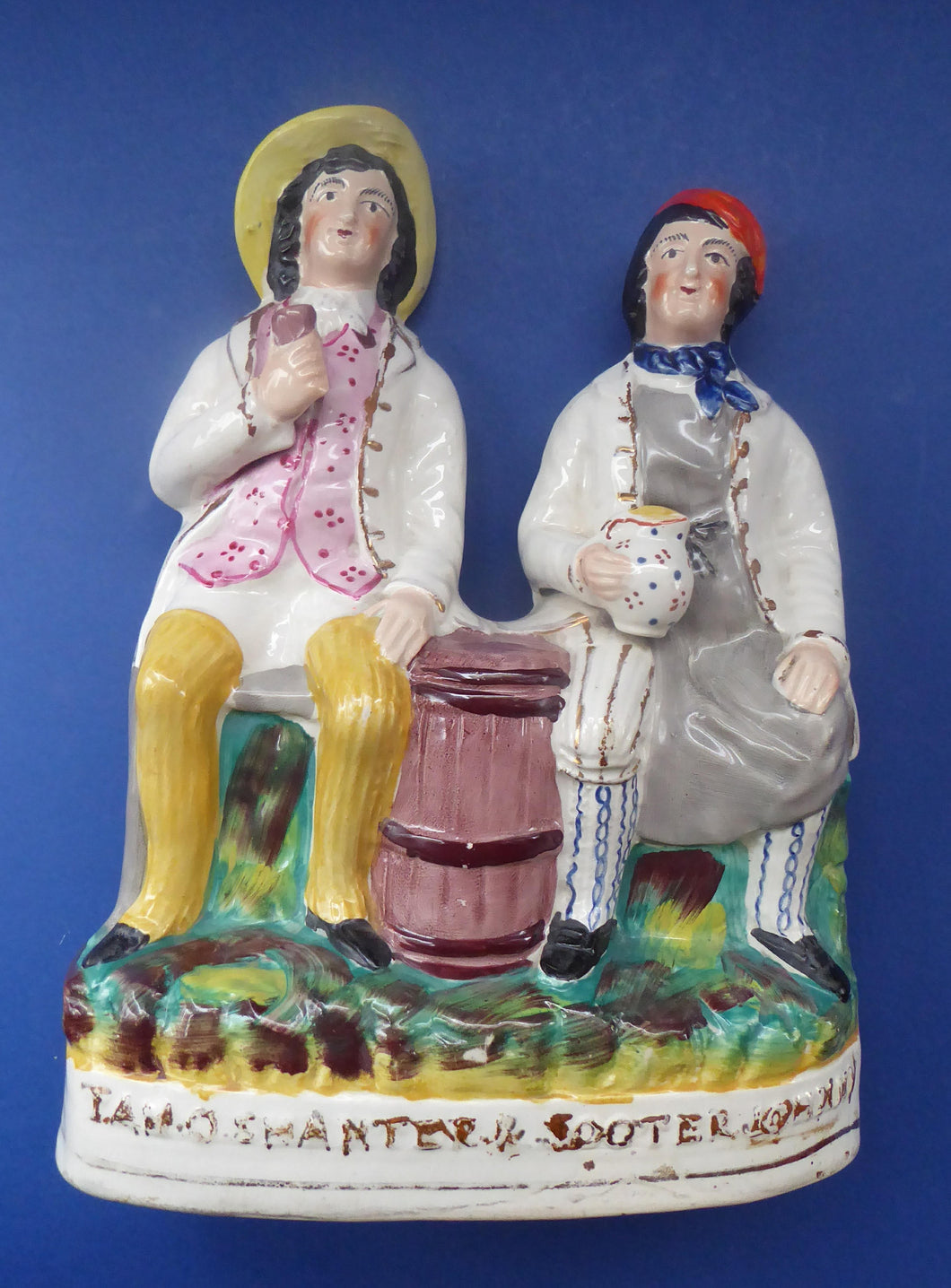 SCOTTISH Theme. Large Figure Group of Tam O'Shanter and Souter Johnnie Figurine (from Robert Burns Poem) by SAMPSON SMITH; c1890s