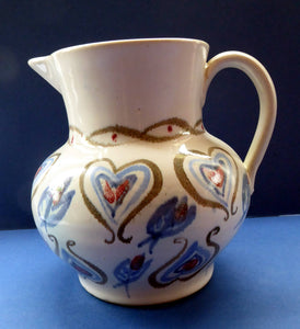 SCOTTISH POTTERY. Large Stoneware Jug, 7 inches in height. Made by Buchan, Portobello. Unusual Pattern with Heart Shapes