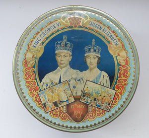 HUGE Vintage 1930s Co-op Commemorative CORONATION  Biscuit Tin for George VI and Queen Elizabeth