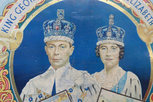 HUGE Vintage 1930s Co-op Commemorative CORONATION  Biscuit Tin for George VI and Queen Elizabeth