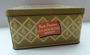 1950s LARGE Biscuit Tin with Chefs Motifs. Vintage Square Tin for Peek Frean's Famous Biscuits