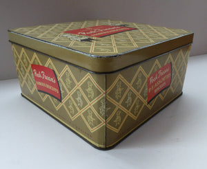 1950s LARGE Biscuit Tin with Chefs Motifs. Vintage Square Tin for Peek Frean's Famous Biscuits