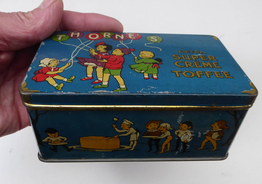 Rare 1930s THORNE'S Extra Super Creme Toffee Tin. Cute Image of Children with Balloons