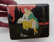Load image into Gallery viewer, Pretty 1930s ART DECO Sweetie / Confectionary Tin with Cupids and Lovers in a French Louis XV Garden
