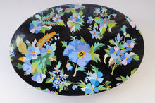 Load image into Gallery viewer, Fabulous 1950s Tin, Twin Handle Sewing Box or Work Box. Pretty Blue Pansies Decoration
