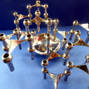 1960s SPACE AGE Set of 15 Matching German CHROME Nagel Candlesticks. With Rarer Central Base Unit