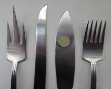 Load image into Gallery viewer, Vintage SWEDISH GENSE 1940s Stainless Steel THEBE Pattern Cutlery. Rare Four Piece Serving Set designed by Folke Arstrom

