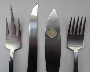 Vintage SWEDISH GENSE 1940s Stainless Steel THEBE Pattern Cutlery. Rare Four Piece Serving Set designed by Folke Arstrom