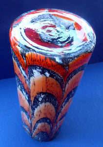 Large Mid Century Italian ZEBRA Stripe Orange and White Tubular Shaped Vase