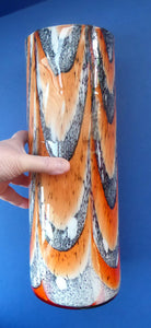 Large Mid Century Italian ZEBRA Stripe Orange and White Tubular Shaped Vase