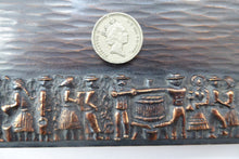 Load image into Gallery viewer, Strange SCANDINAVIAN Bronze and Wooden Desktop Cigarette Box: Images on the Lid Showing Wine Making Scenes
