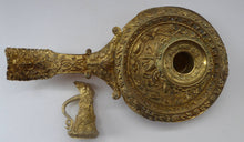 Load image into Gallery viewer, Antique Victorian ORMOLU / BRASS Chamberstick. Extremely Ornate Decoration with Devil Snuffer and Mask Heads. Very Rare
