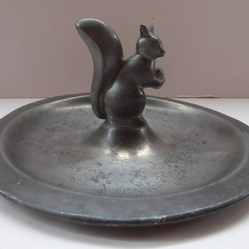 1930s JUST ANDERSEN Danish Pewter Dish with Finely Modelled Squirrel Centrepiece