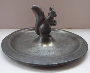 1930s JUST ANDERSEN Danish Pewter Dish with Finely Modelled Squirrel Centrepiece