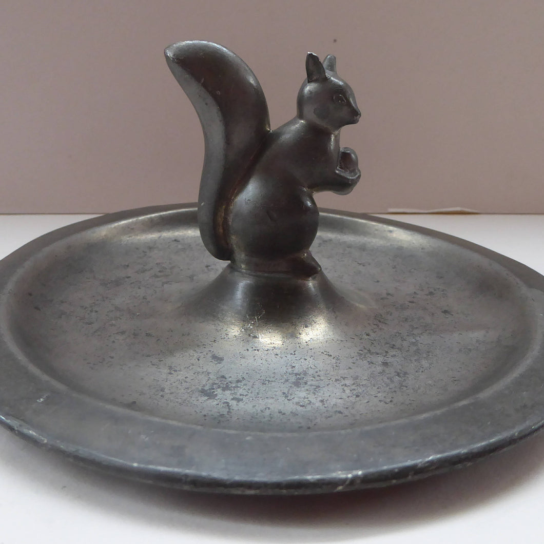 1930s JUST ANDERSEN Danish Pewter Dish with Finely Modelled Squirrel Centrepiece