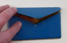 Load image into Gallery viewer, Vintage 1950s CIGARETTE CASE by Rex. Unusual Case in the Shape of a Blue Envelope which opens to reveal a shiny gold linterior
