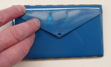 Load image into Gallery viewer, Vintage 1950s CIGARETTE CASE by Rex. Unusual Case in the Shape of a Blue Envelope which opens to reveal a shiny gold linterior
