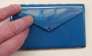 Vintage 1950s CIGARETTE CASE by Rex. Unusual Case in the Shape of a Blue Envelope which opens to reveal a shiny gold linterior