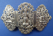 Load image into Gallery viewer, Old INDIAN / ASIAN SILVER Sectional Large Belt Buckle; Decorated with Indian Deities Standing in a Foliate Garden
