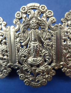 Old INDIAN / ASIAN SILVER Sectional Large Belt Buckle; Decorated with Indian Deities Standing in a Foliate Garden