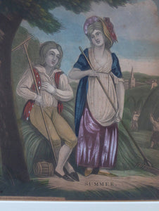 Georgian 18th Century Mezzotint the Seasons. Sping and Summer