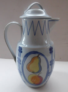 SCOTTISH POTTERY. Large Vintage 1950s BUCHAN Stoneware Coffee Pot. BRITTANY Pattern with apples & pears