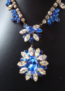 1950s Vintage Hollywood Style Diamante Faux Sapphire Necklace