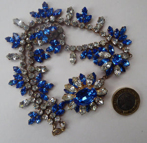 1950s Vintage Hollywood Style Diamante Faux Sapphire Necklace