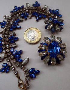 1950s Vintage Hollywood Style Diamante Faux Sapphire Necklace