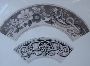 ORIGINAL GEORGIAN Watercolour.  RARE Early 19th Century Grisaille Floral Designs for Plate Border Decorations: H