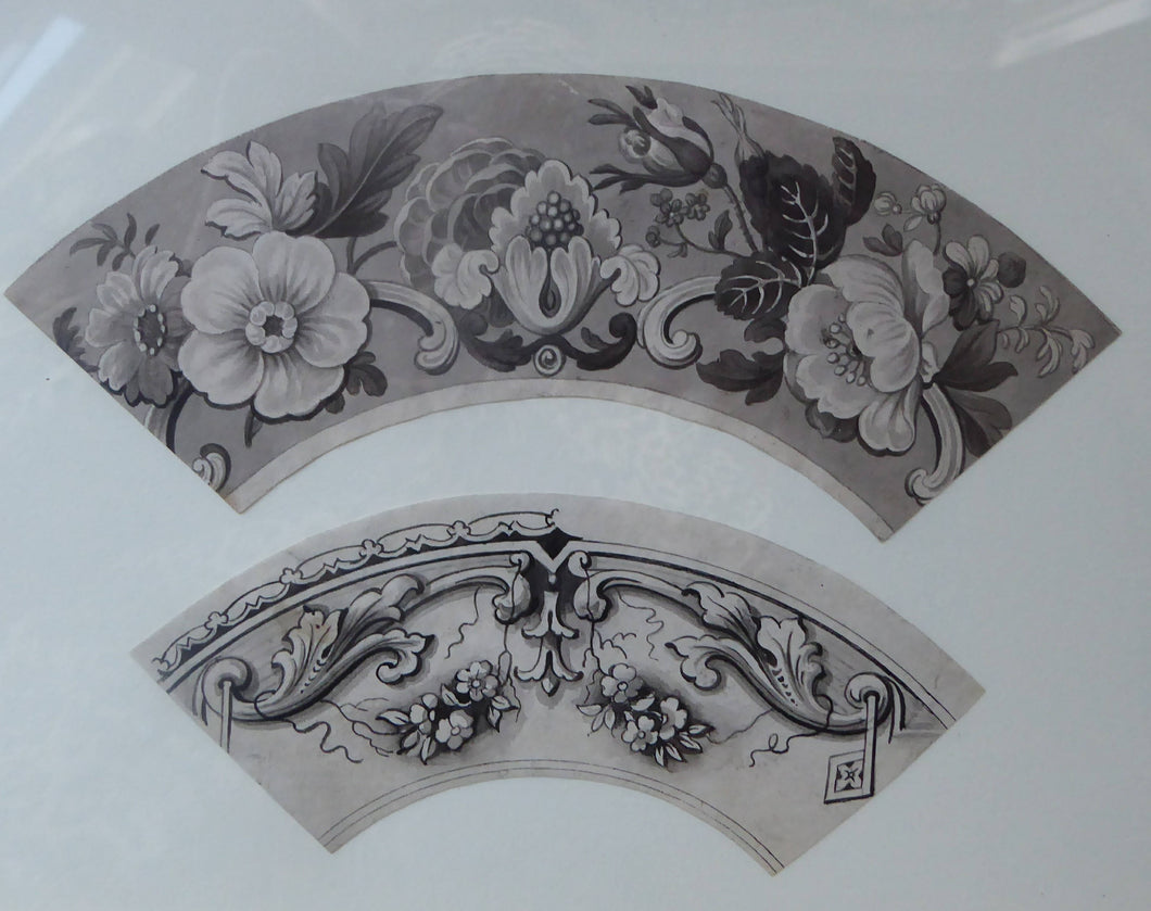 ORIGINAL GEORGIAN Watercolour.  RARE Early 19th Century Grisaille Floral Designs for Plate Border Decorations: G