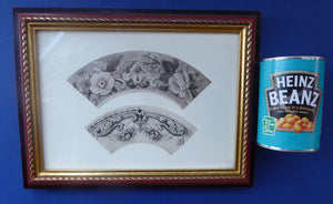 ORIGINAL GEORGIAN Watercolour.  RARE Early 19th Century Grisaille Floral Designs for Plate Border Decorations: G