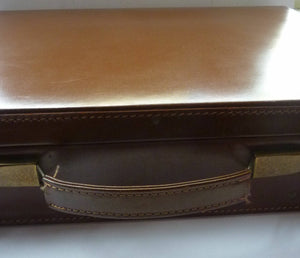 Vintage BROWN LEATHER Fully Fitted Attache Case or Briefcase. Large Size with Brass Catches & Fittings