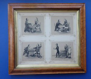 Antique Regency Lithograph 1830s Four Images of a Chess Match