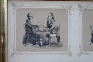 Antique Regency Lithograph 1830s Four Images of a Chess Match