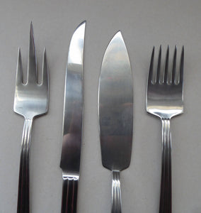 Vintage SWEDISH GENSE 1940s Stainless Steel THEBE Pattern Cutlery. Rare Four Piece Serving Set designed by Folke Arstrom