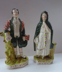 Robert BURNS and HIGHLAND MARY. Large Pair of Antique Victorian Staffordshire Flatback Figurines. Over 13 inches