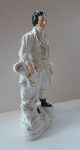 The Poet, ROBERT BURNS. Large  Antique Victorian Staffordshire Flatback Figurine of the Celebrated Scottish Poet. 13 1/4 inches