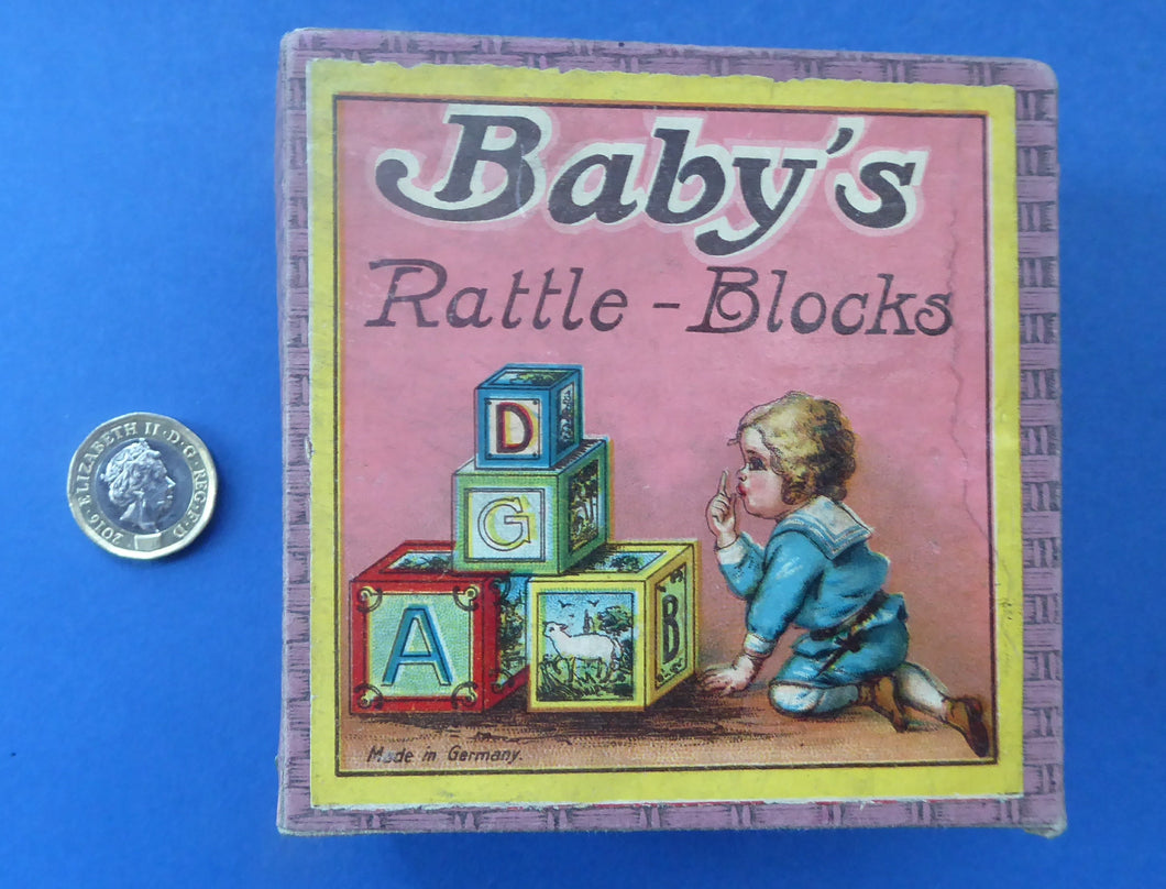 Antique Victorian 1900 Wooden Baby's Rattle Blocks Puzzle Game. Made in Germany