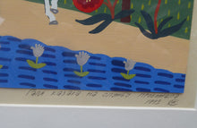 Load image into Gallery viewer, Ukrainian Naïve Folk Art Painting 1990s - Showing a Man Riding Along a Road on a Piebald Horse
