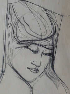1960s Nigel Lambourne Black Chalk Nude Study Drawing
