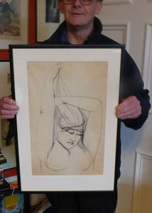 1960s Nigel Lambourne Black Chalk Nude Study Drawing