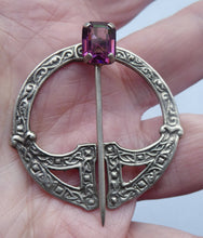 Load image into Gallery viewer, SCOTTISH SILVER. 1950s Penannular Brooch with Inset Amethyst. Traditional Design &amp; Edinburgh Hallmark 1957
