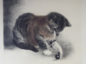Pencil Signed Etching by Kurt Meyer-Eberhardt Kitten Playing with a Ball