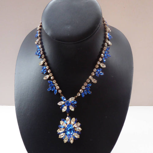 1950s Vintage Hollywood Style Diamante Faux Sapphire Necklace